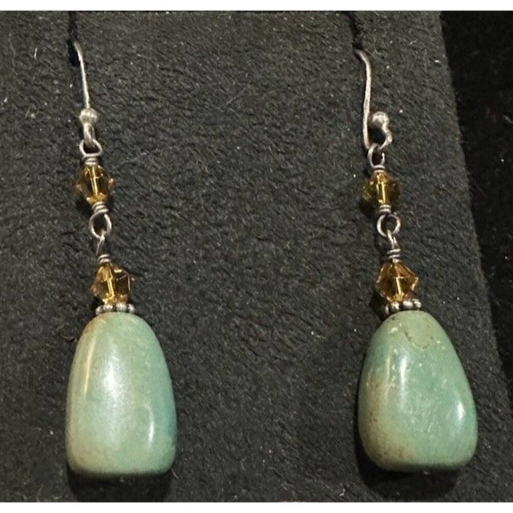 Gorgeous Vintage Silpada Turquoise Golden Beaded Crystal Earrings W1290